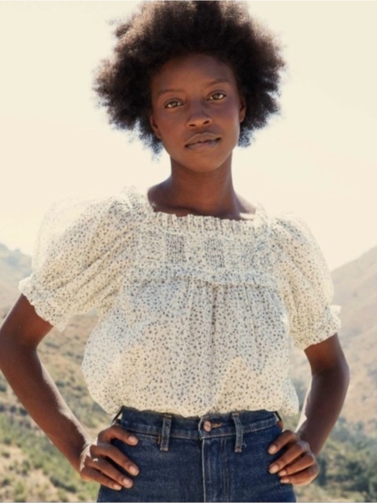 Doen Tops - White Floral Puff Sleeve Smocked Peasant Top